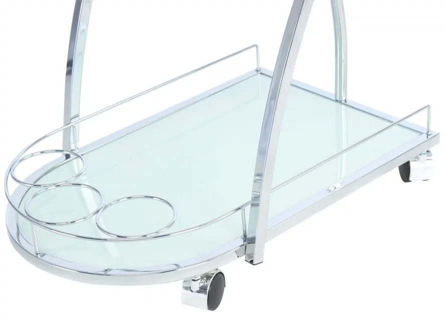 Masuta/Carucior pentru servire din sticla securizata James, 62x45x70 cm, alb/crom