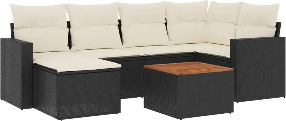 vidaXL Set canapele de grădină cu perne, 7 piese, negru, poliratan