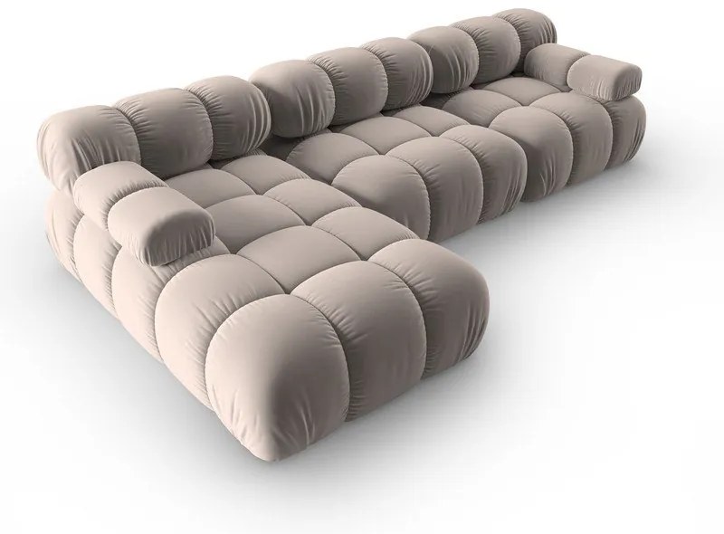 Colțar modular maro deschis cu tapițerie din catifea (cu colț pe partea stângă ) Bellis – Micadoni