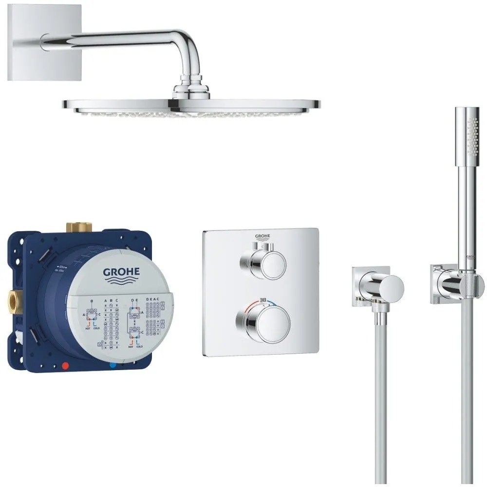 Sistem dus incastrat cu termostat Grohe Grohtherm Cosmopolitan 310, baterie patrata