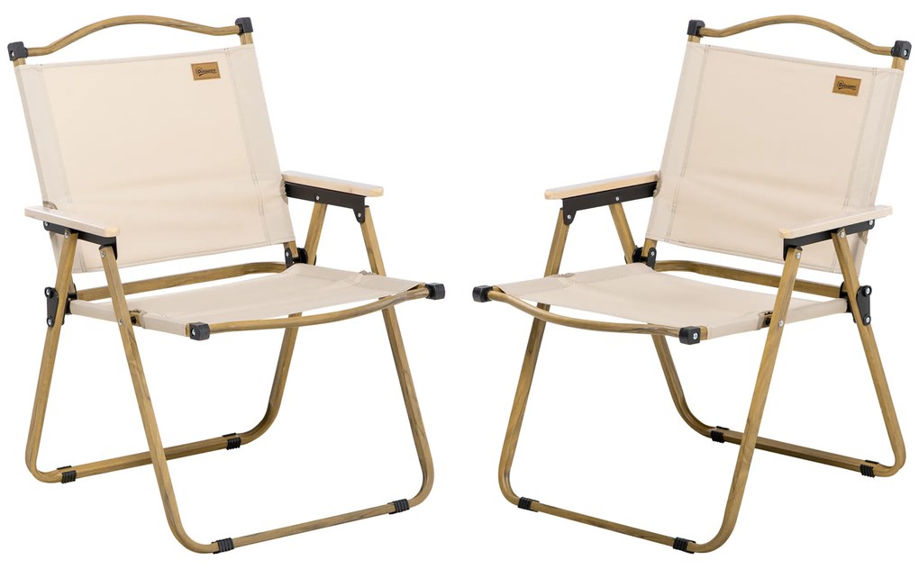 Outsunny Set de 2 scaune de camping scaun de pescuit pliant - tesatura Oxford si structura din otel 54 x 59 x 78 cm kaki | Aosom Romania