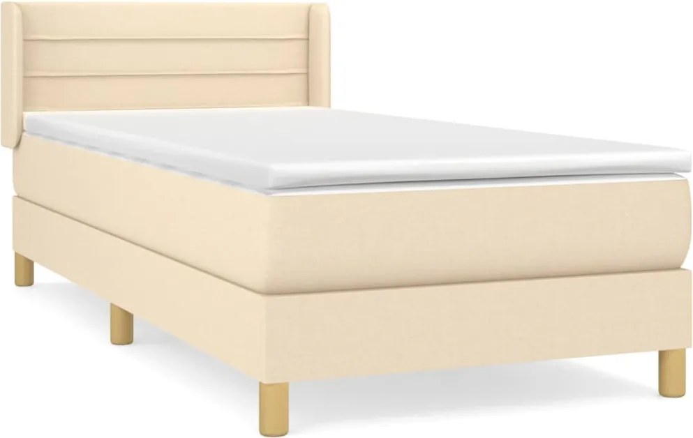 vidaXL Pat box spring cu saltea, crem, 90x200 cm, textil