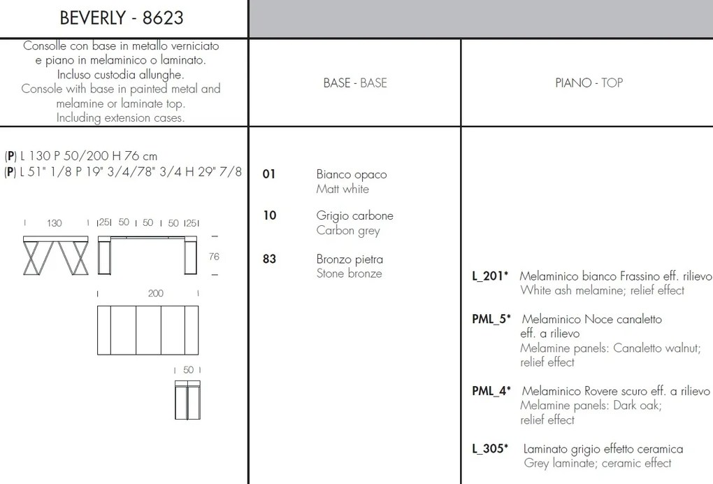 Consola extensibila design LUX Beverly 50-200x130cm