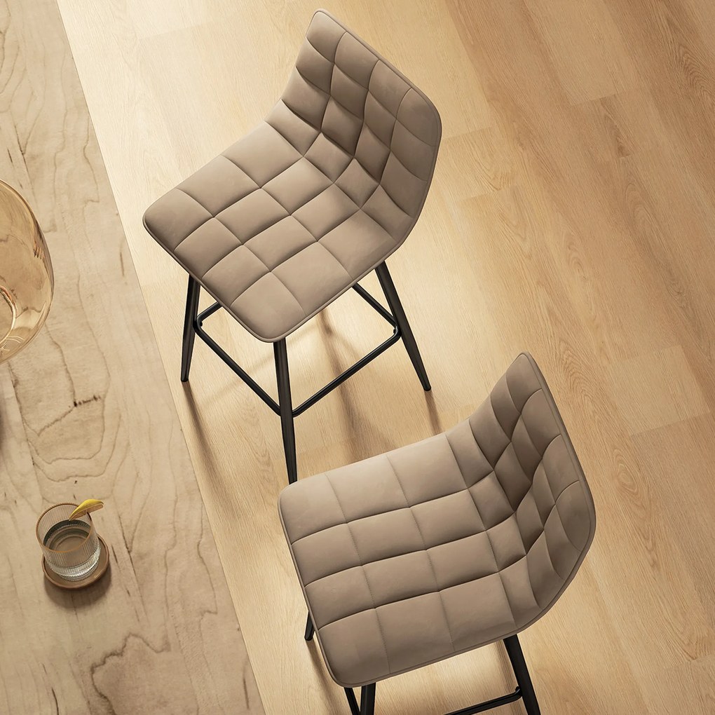 HOMCOM Scaune de bar nordic 84 cm maro din catifea si metal | Aosom Romania