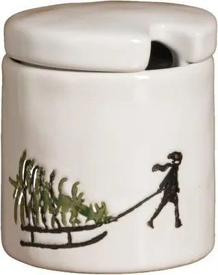 Zahărniță din ceramică albă cu motive de iarnă pictate manual, 7 × 6,5 cm, „Slalom"
