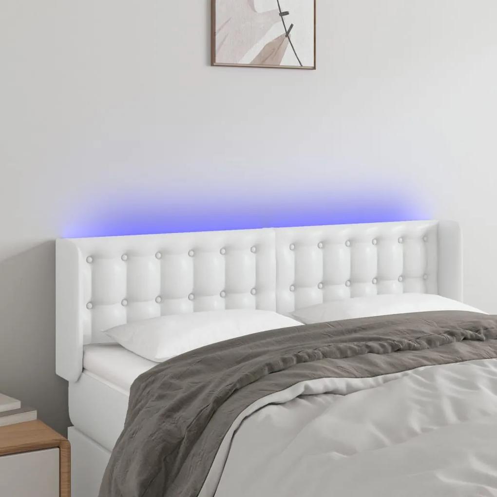 3123327 vidaXL Tăblie de pat cu LED, alb, 147x16x78/88 cm, piele ecologică