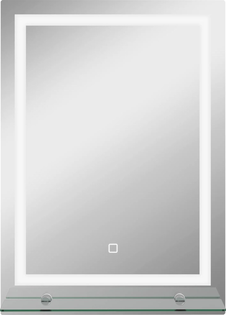Kleankin Oglindă de Baie cu Lumini LED în 3 Culori Reglabile și Raft din Sticlă, 50x12x70 cm, Argintiu | Aosom Romania