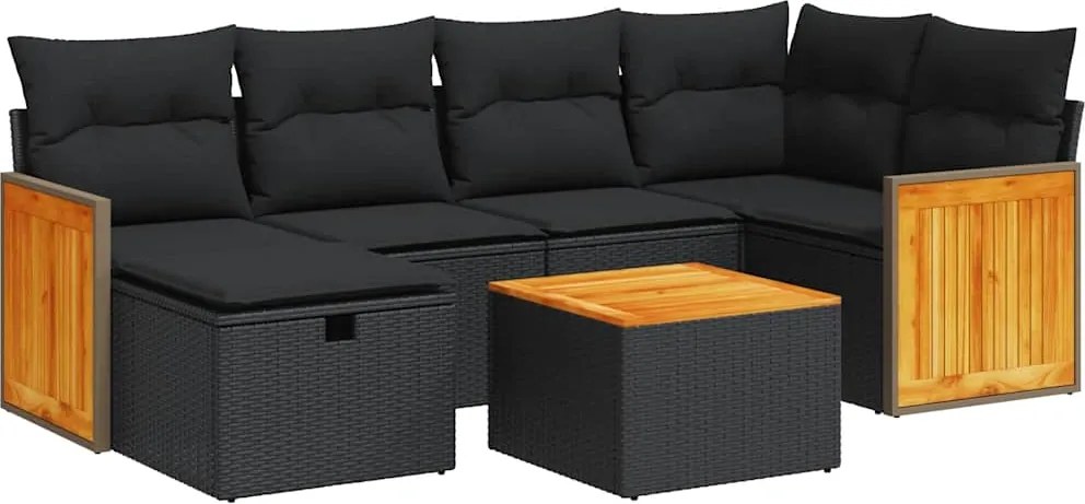 vidaXL Set canapele de grădină cu perne, 7 piese, negru, poliratan