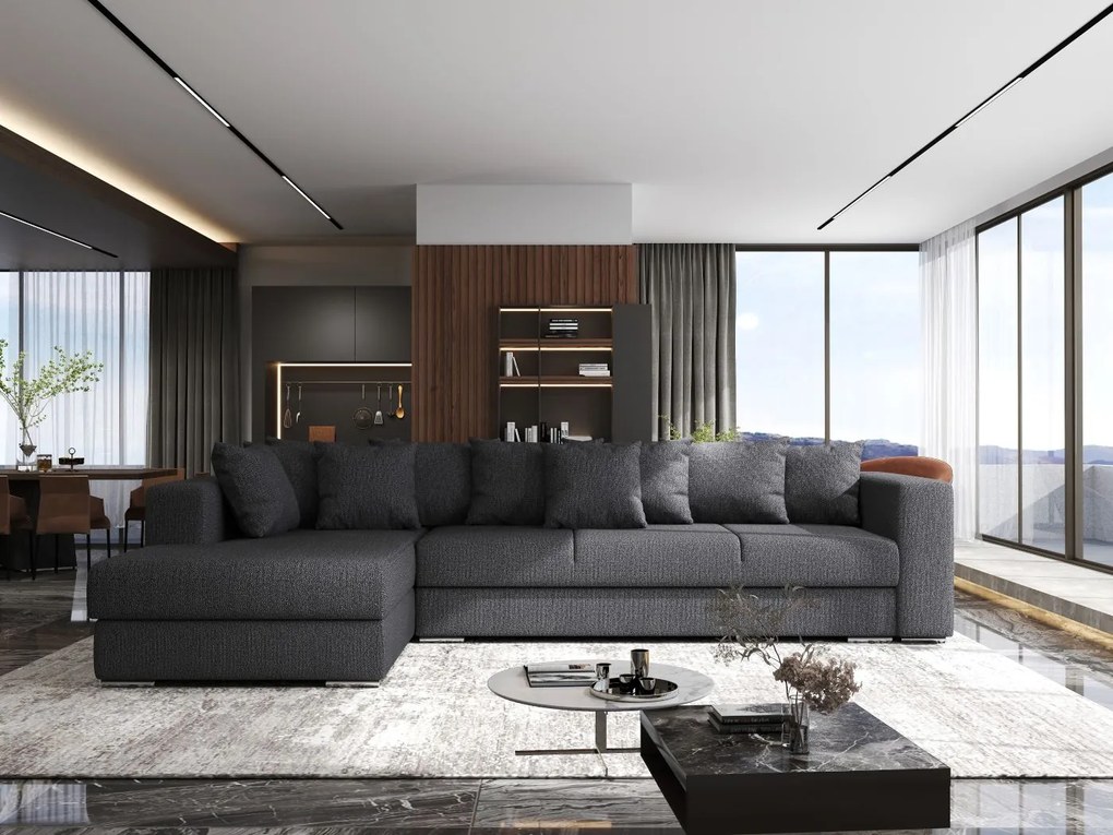 Colțar extensibil dumonde cu ladă de depozitare si sezut confortabil din spuma high-density, Gloria Enjoy Grafit II 320x183 cm