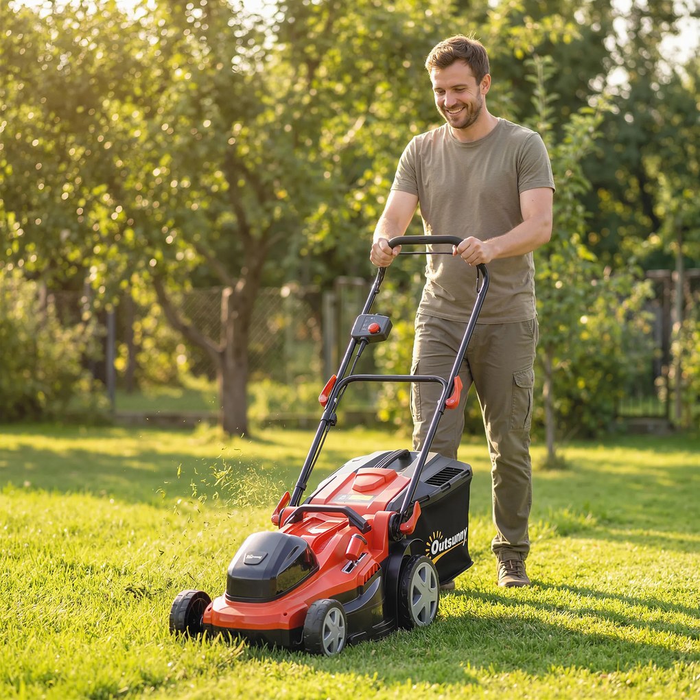 Outsunny Mașină de tuns iarbă electrică 800 W cu lățime de tăiere 40 cm, coș 45L, afișaj baterie, protecție la suprasarcină, 7 trepte de tăiere | Aosom Romania