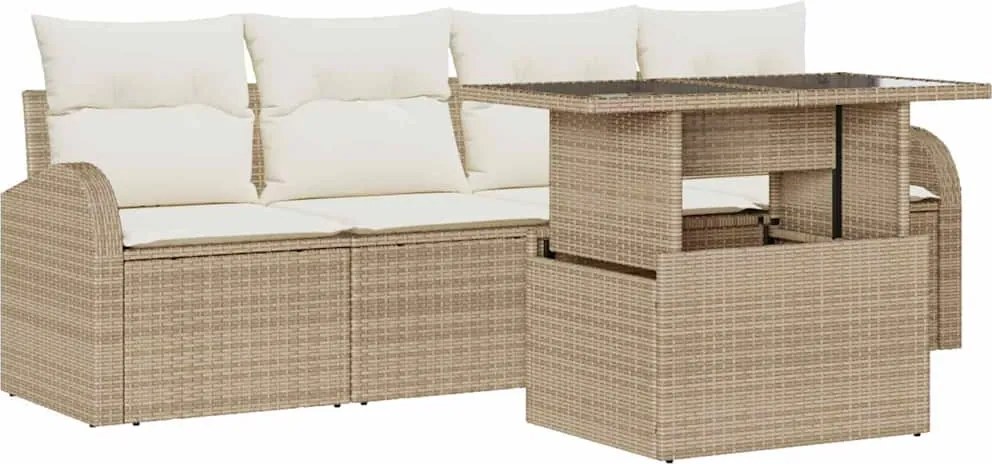 vidaXL Set de canapele pentru grădină cu pernă 5 pcs Bej Poli Rattan