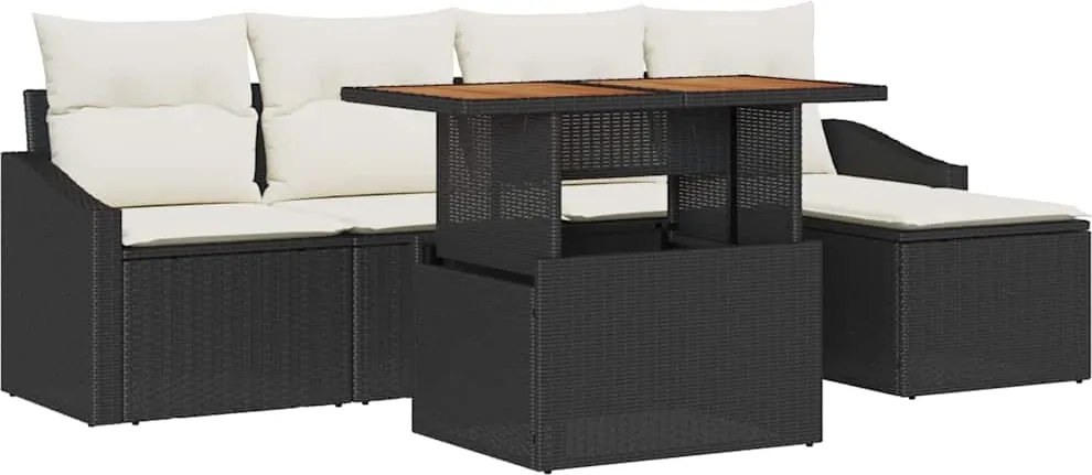 vidaXL Set de masă pentru grădină cu pernă 6 pcs Negru și Crem
