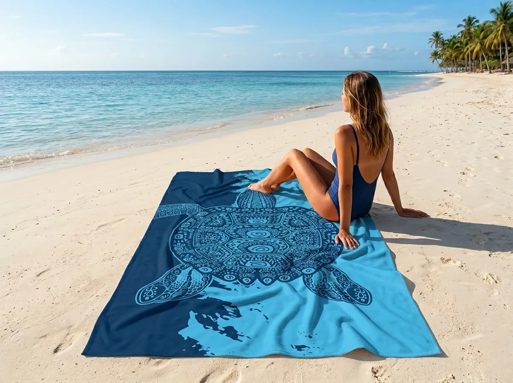 Prosop de plaja XXL cu uscare rapida OCEVA albastru 150 x 210 cm, 100% microfibra