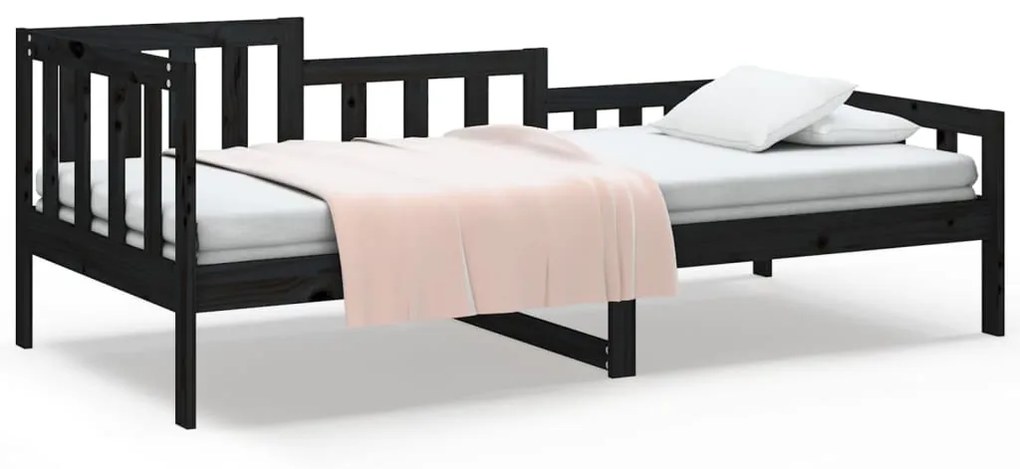 820735 vidaXL Pat de zi, negru, 90x190 cm, lemn masiv de pin