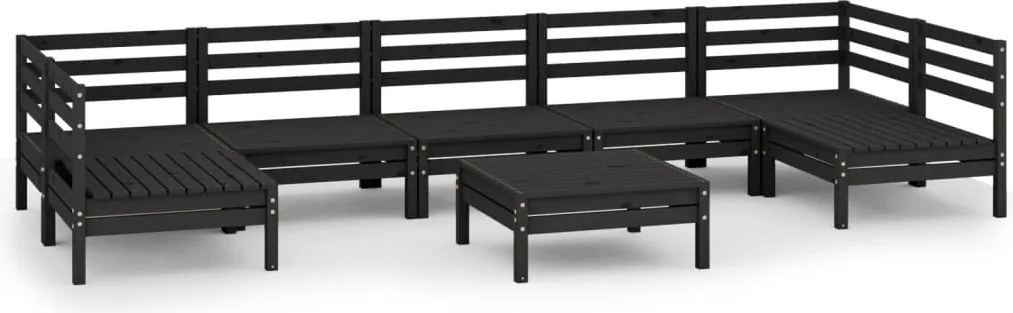 vidaXL Set mobilier relaxare grădină, 8 piese, negru, lemn masiv pin