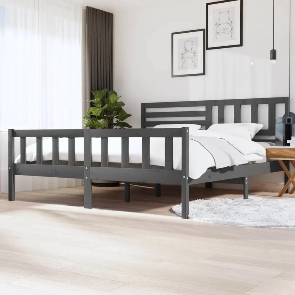 3101175 vidaXL Cadru de pat, gri, 200x200 cm, lemn masiv