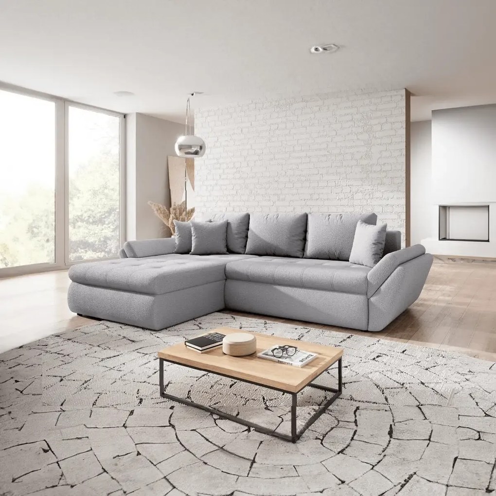 Colțar extensibil dumonde cu ladă de depozitare si sezut confortabil din spuma high-density, Loana Euphoria Dove 270x185 cm