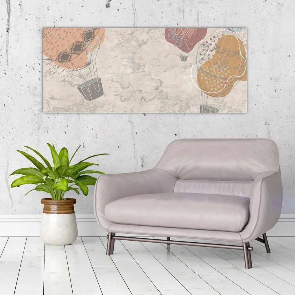 Tablou - Baloane deasupra orașului, nuanțe reci (120x50 cm)