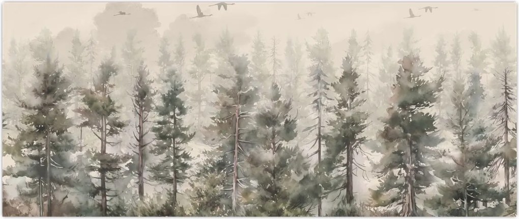 Tablou - Pădurea de pini I., aquarel (120x50 cm)