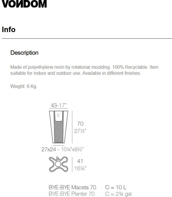 Ghiveci de flori / Jardiniera plante design decorativ modern pentru amenajari interioare si exterioare, BYE-BYE PLANTER 58004R Vondom