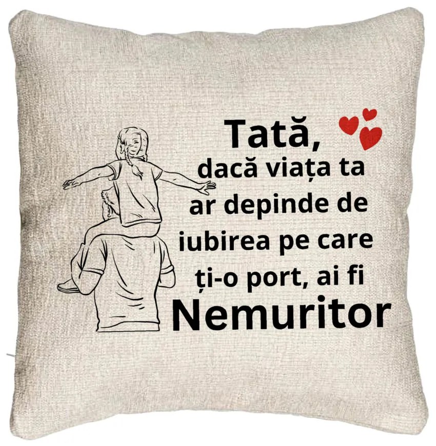 Perna Decorativa Canapeacu Text pentru Tata 8, 40x40 cm, Cu fermoar