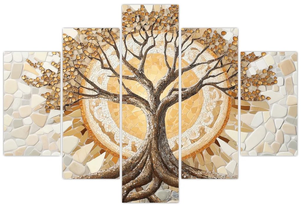 Tablou – Arborele vieții auriu în mozaic (150x105 cm)