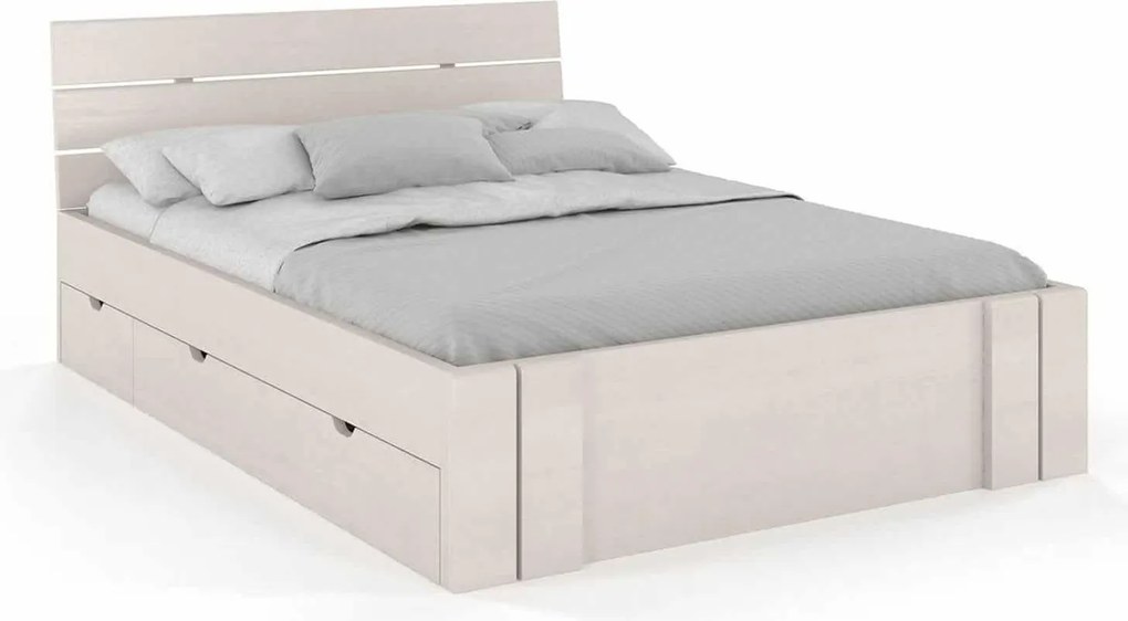 Pat lemn masiv TerraCraft Model 2 cu Sertar Pin Personalizabil - 200x200, Alb Pur