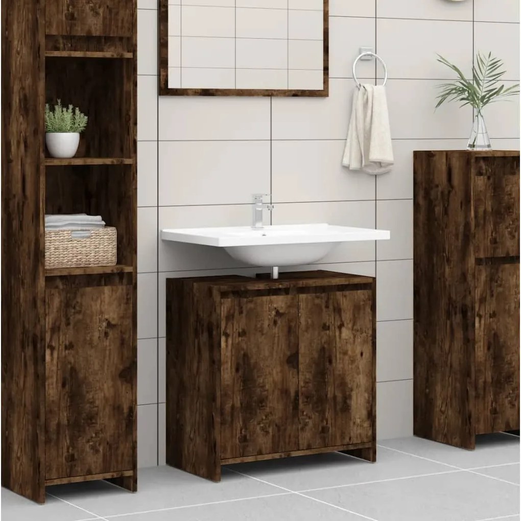 826357 vidaXL Dulap de baie, stejar fumuriu, 60x33x61 cm, lemn prelucrat