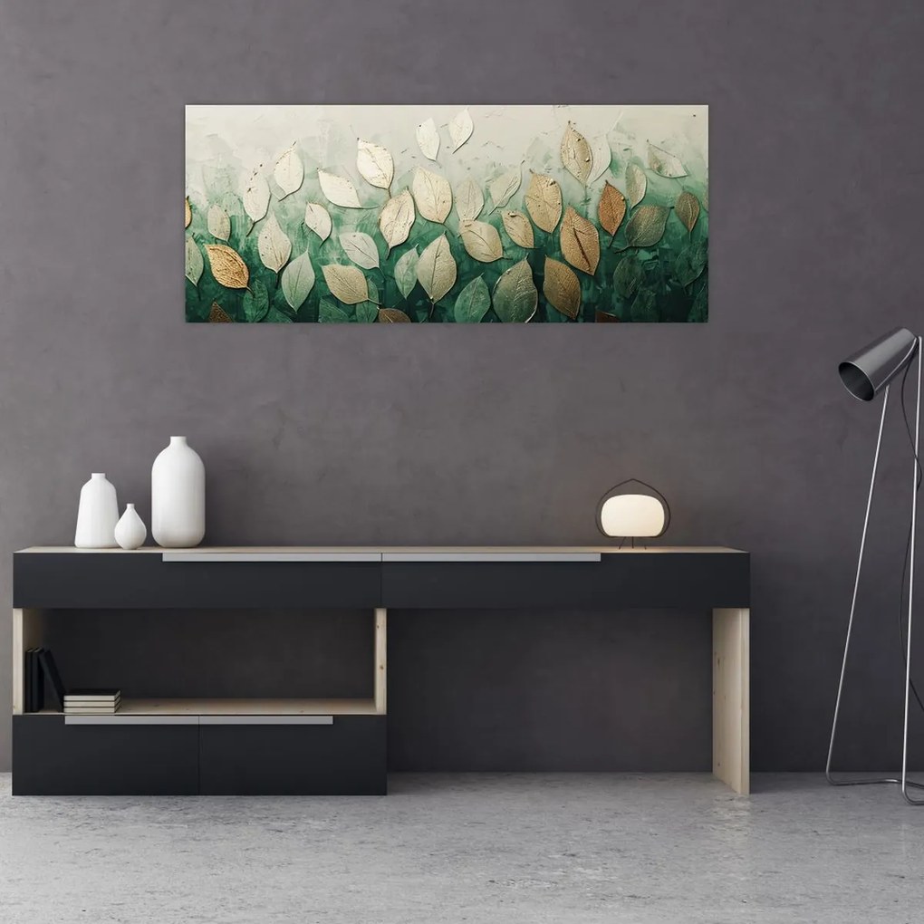 Tablou - Frunze verzi-aurii (120x50 cm)