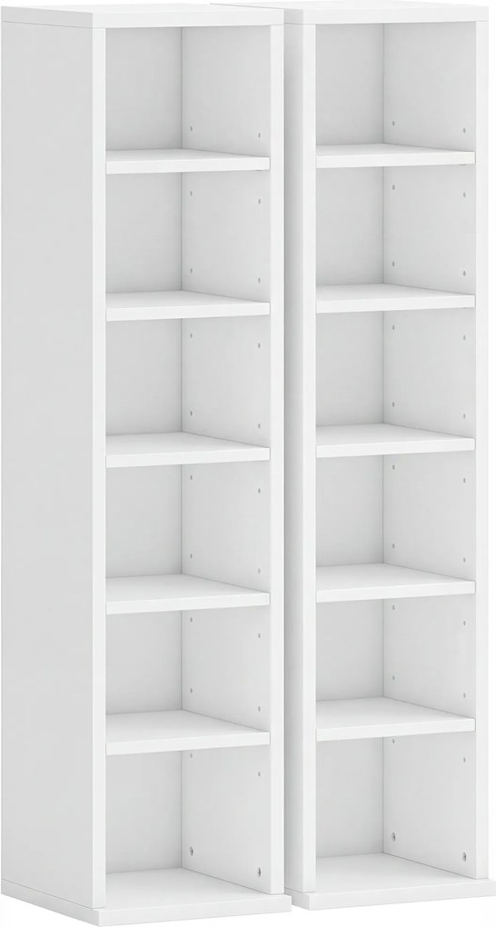 HOMCOM Set de 2 etajere coloane dulap pentru depozitare CD-DVD 12 compartimente 21 x 22,5 x 88,5 cm capacitate 204 CD-uri alb | Aosom Romania