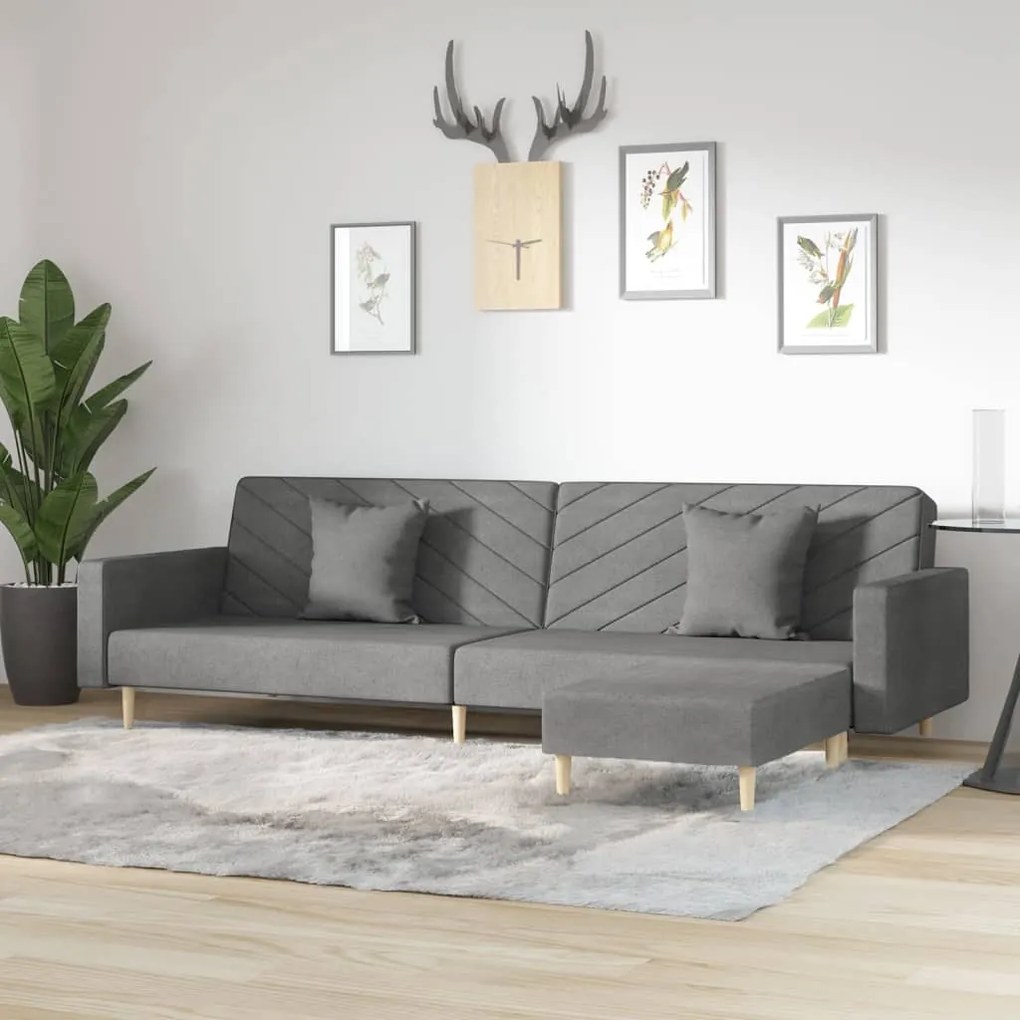 3081820 vidaXL Canapea pat cu 2 locuri, cu 2 perne&taburet, gri închis, textil