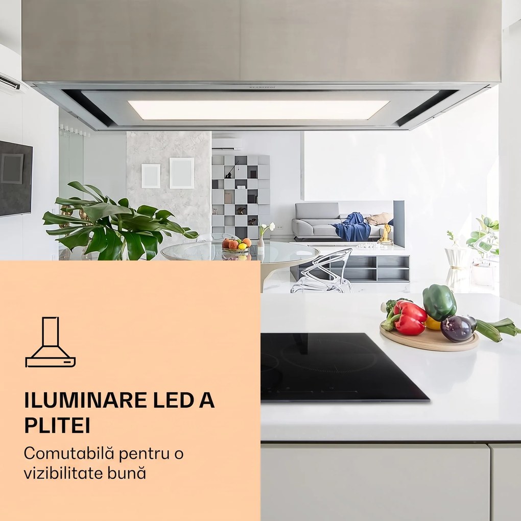 Klarstein Remy Brilliant Edition hotă insulă 90cm 845 m³/h EEK A LED sticlă