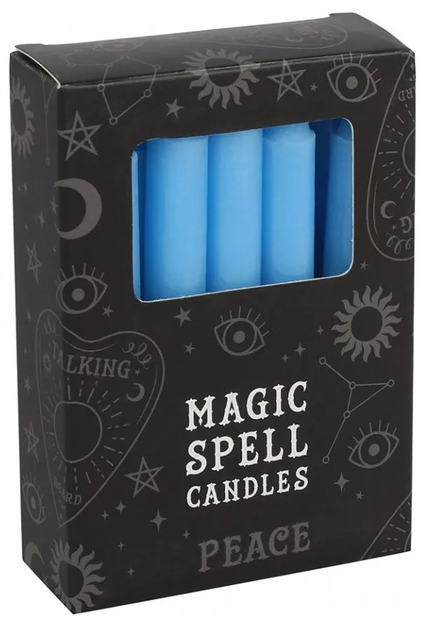 Set 12 lumanari bleu pentru ritualuri de pace, 10x1 cm