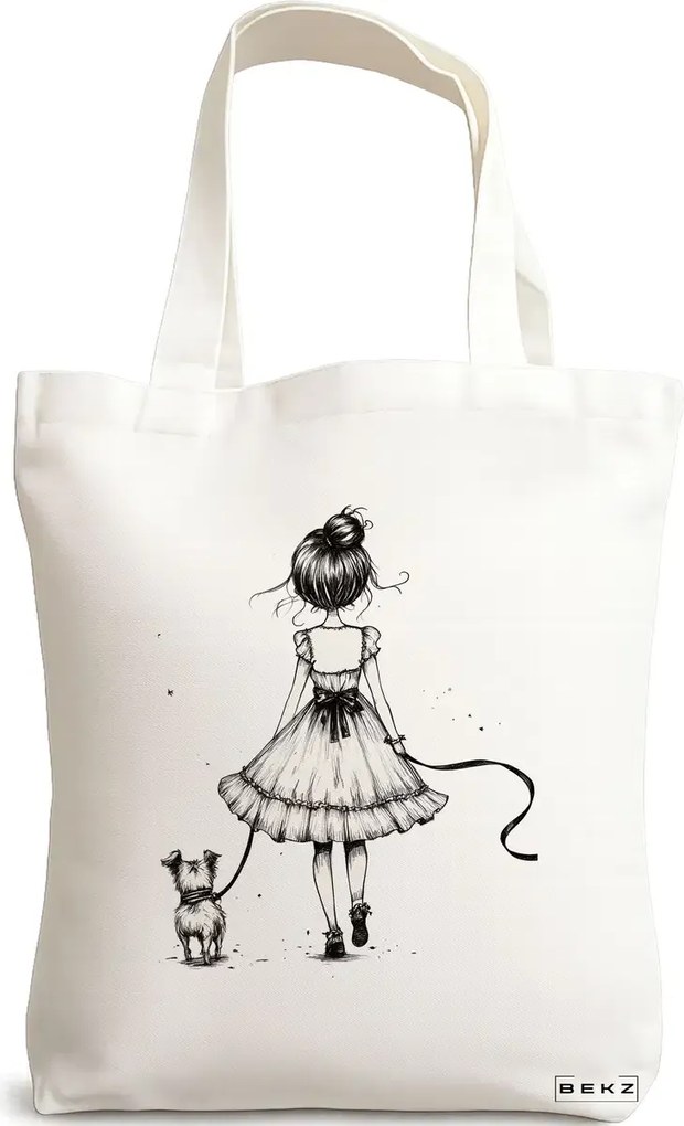 Sacosa de Panza pentru Cumparaturi, Geanta Tote, model Bow &amp; Go 2 38 x 34.5 cm, Alba, BEKZ®