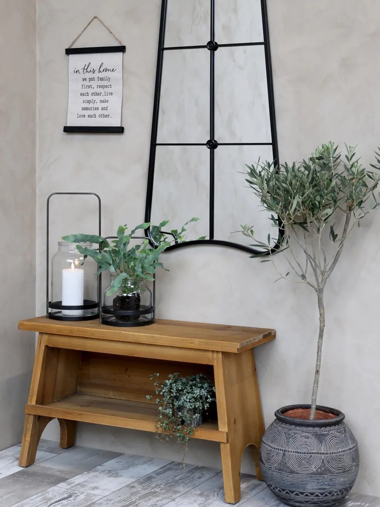 Banca din lemn, cu raft, aspect rustic, Shelf