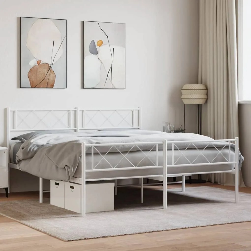 372342 vidaXL Cadru de pat metalic cu tăblie, alb, 120x200 cm