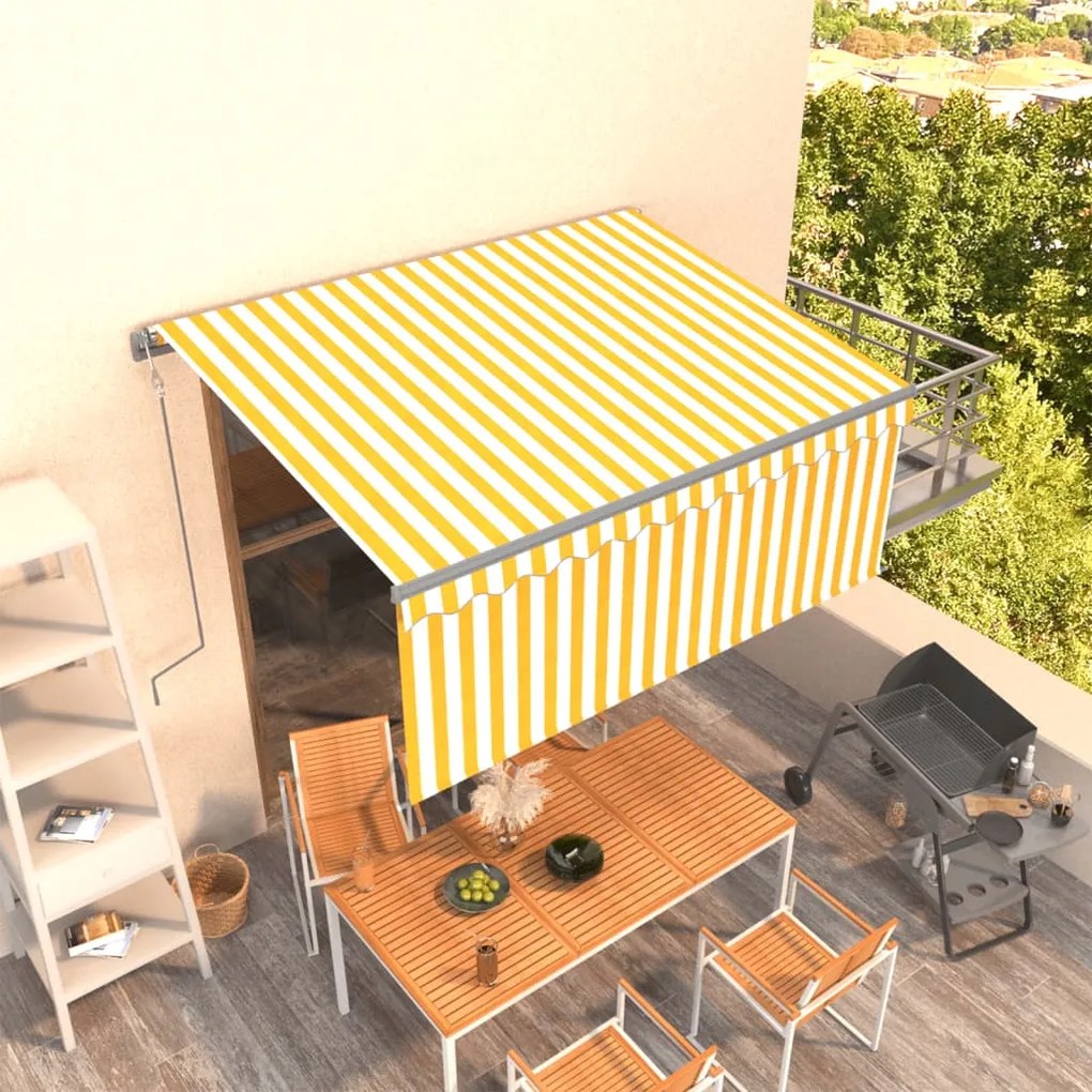 vidaXL Copertină retractabilă automat cu stor, galben &amp; alb, 3x2,5 m