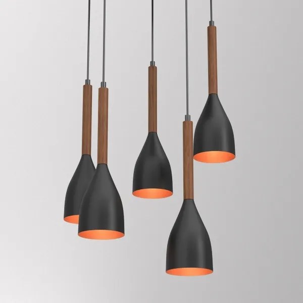 Lustră pe cablu MUZA 5xE27/15W/230V negru/maro/cupru