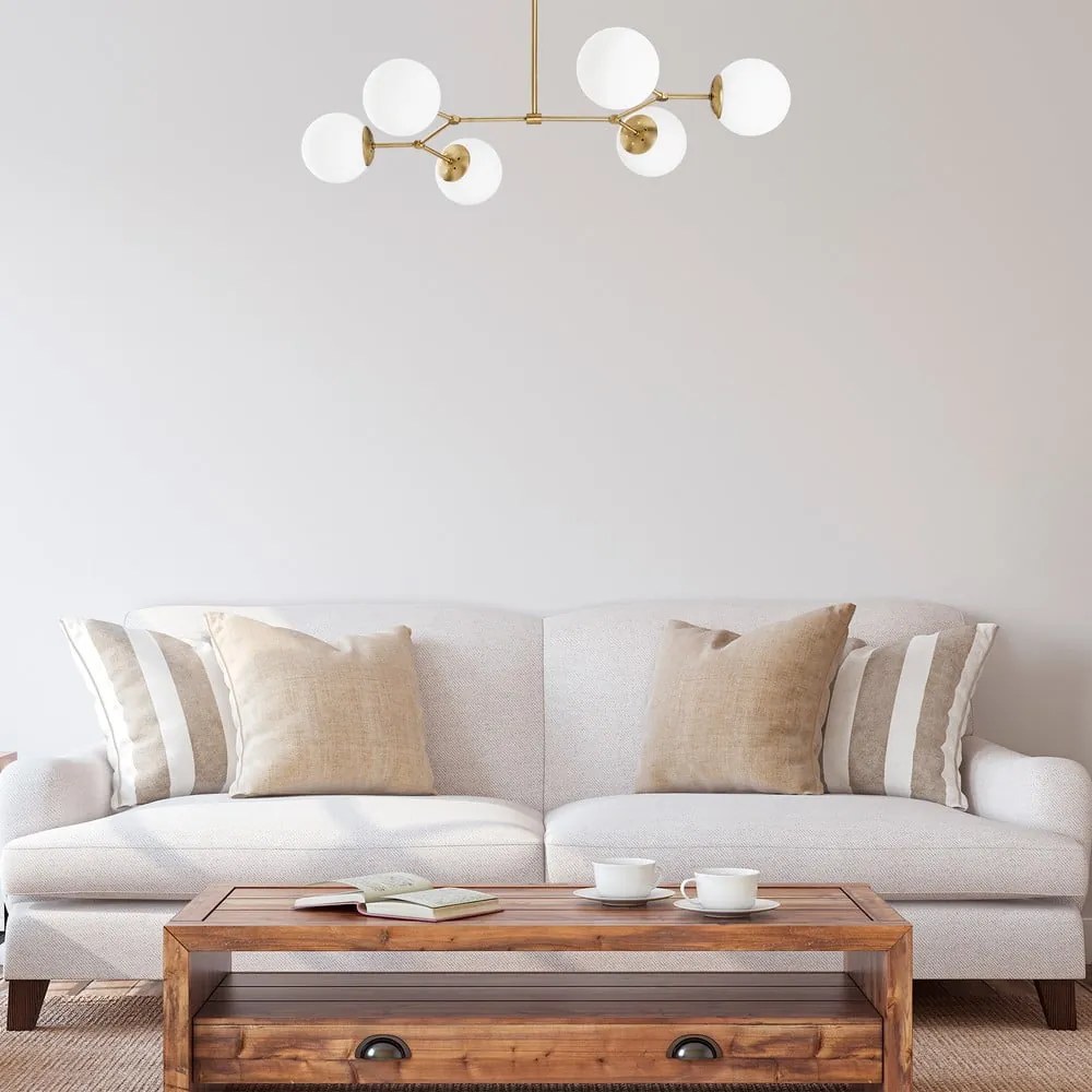 Lustră albă/alămie cu abajur din sticlă Damar – Opviq lights