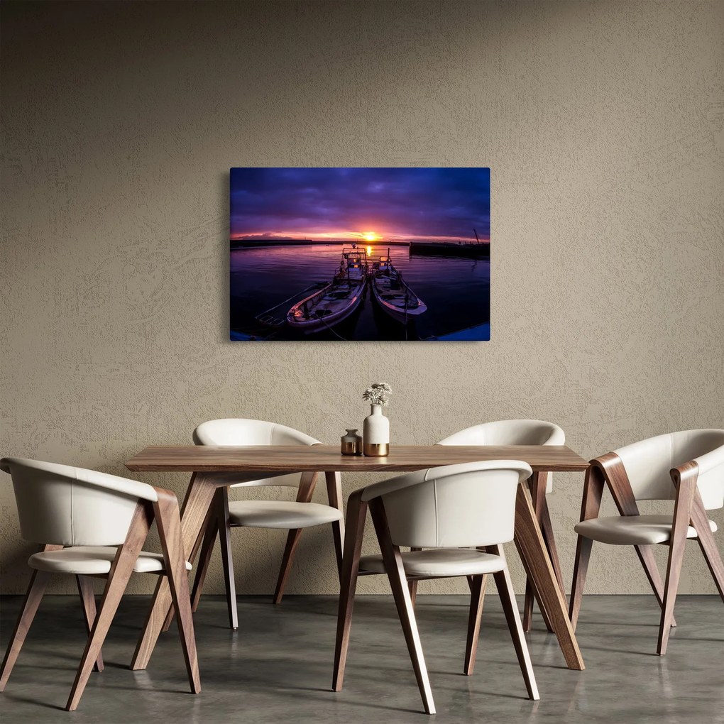 Tablou cu barci pescărești în port (90x60 cm)
