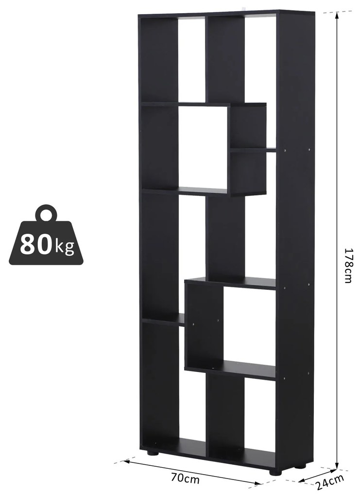 HOMCOM Bibliotecă cu rafturi Zig-zag Design Contemporan 70L x 24l x 178Î cm Panouri Particule negru | Aosom Romania