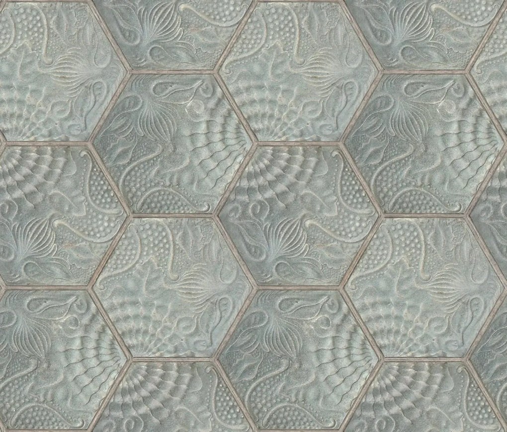 Tapet personalizabil Hexagon Tiles, Jade, Rebel Walls, 5 mp / rola