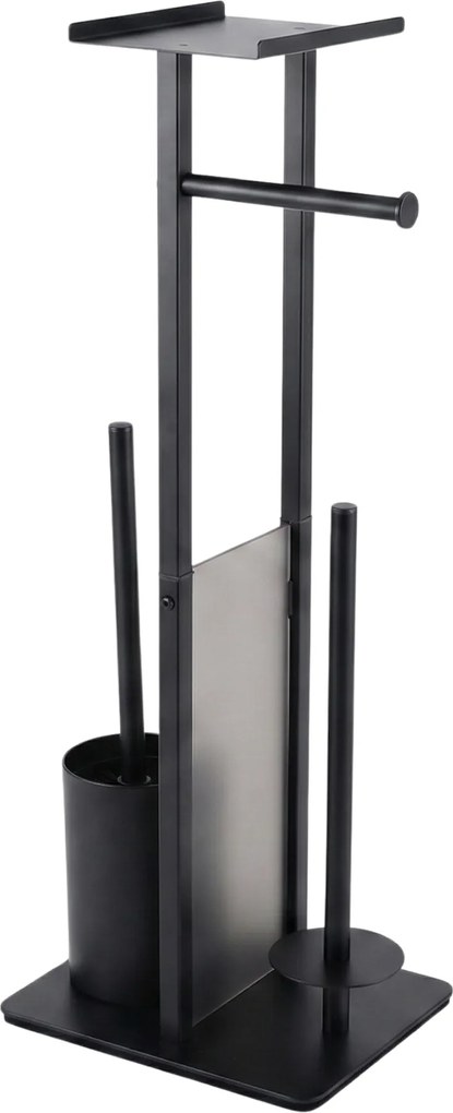 Suport pentru hârtie igienică și perie de toaletă cu raft pentru telefon HYLLA, 65 cm, negru
