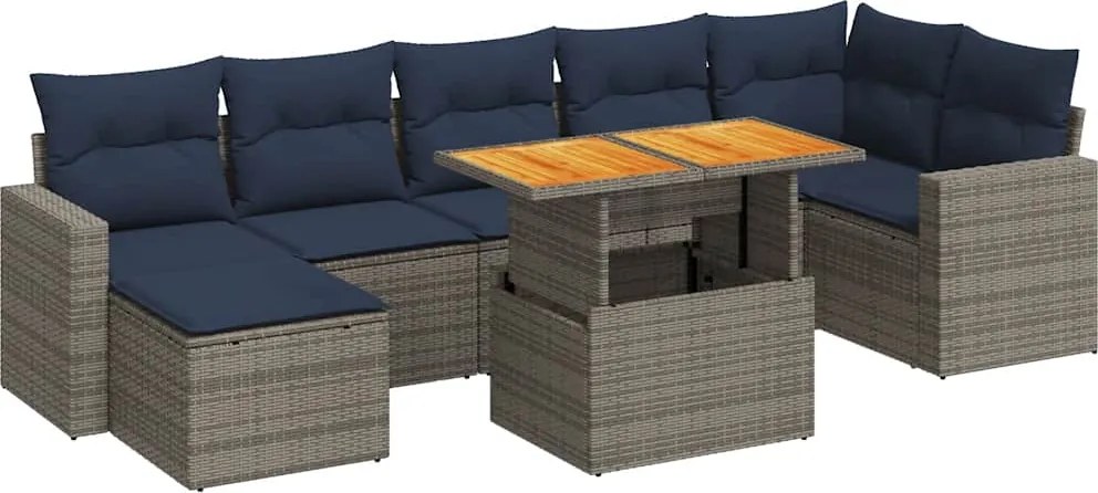 vidaXL Set canapele de grădină cu perne, 8 piese, gri, poliratan