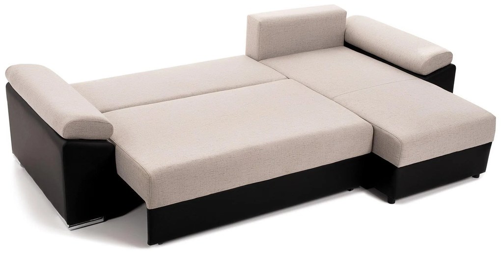 Coltar Extensibil MILANO, sezlong interschimbabil, cu lada de depozitare, 265x160x85 cm, Bej/Negru
