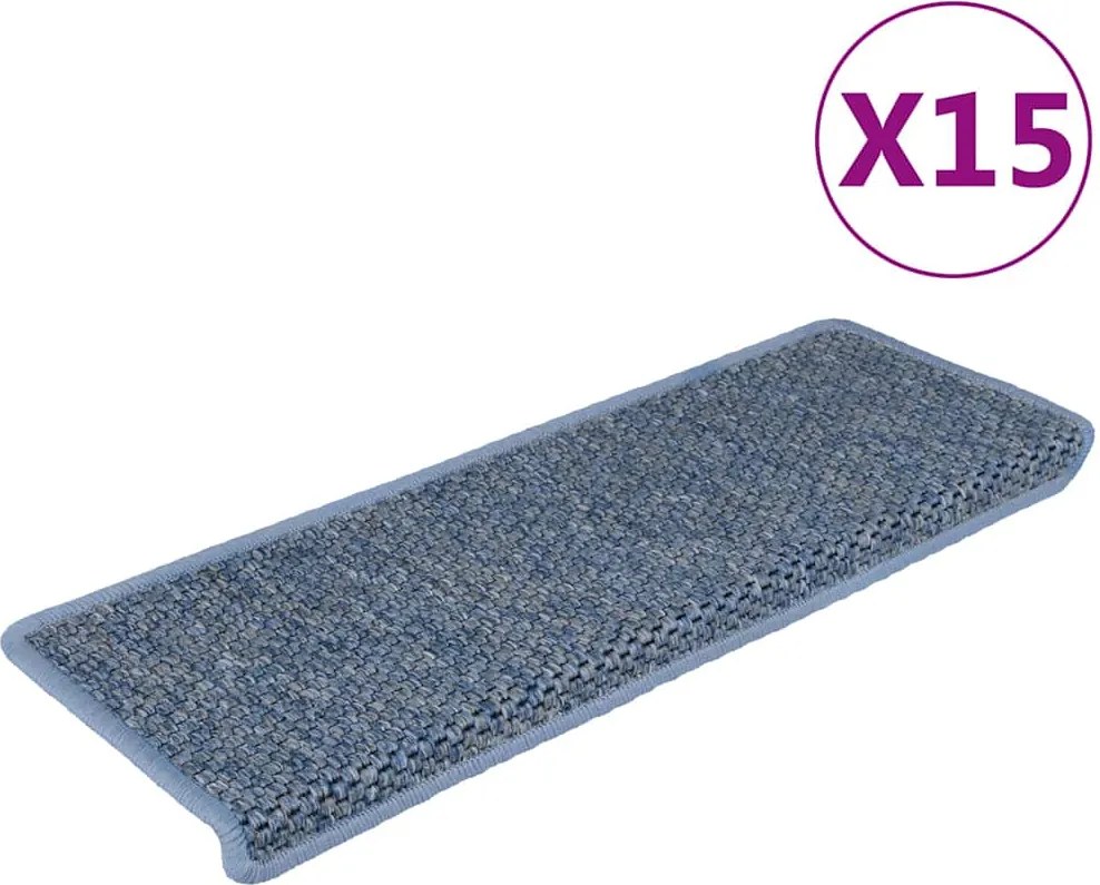 vidaXL Covorașe scări autoadezive, 15 buc. albastru 65x21x4 cm, sisal