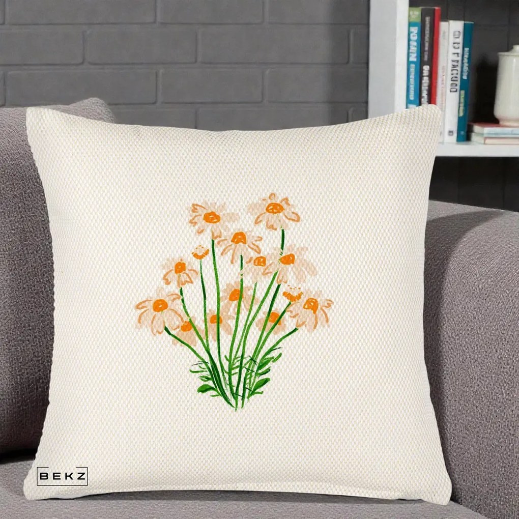 Perna Decorativa Margarete Camp, 40x40 cm, Crem Reliefat, Husa Detasabila, Perna Inclusa, BEKZ®