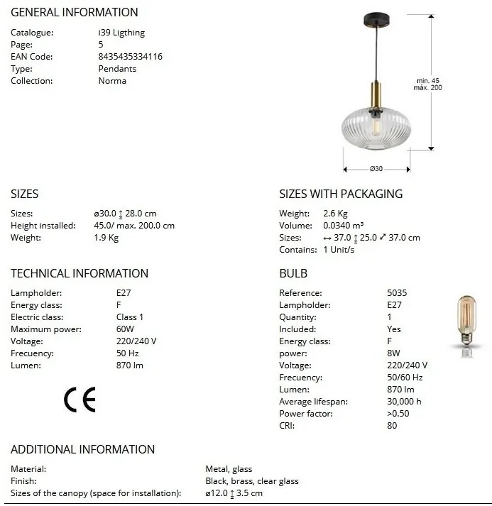 Lustra/ Pendul design modern Norma 30cm