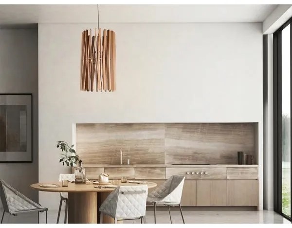 Pendul din lemn masiv pe cablu, 1xE27/60W/230V, diametru 38 cm, frasin/lemn de cauciuc