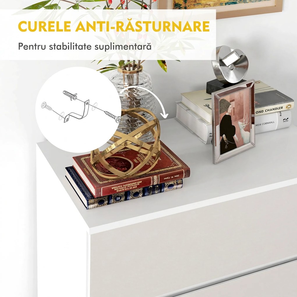 HOMCOM Comodă cu 4 Sertare, Organizator de Depozitare cu Ghidaje Metalice și Mânere cu Caneluri, 60x40x80 cm, Alb | Aosom Romania